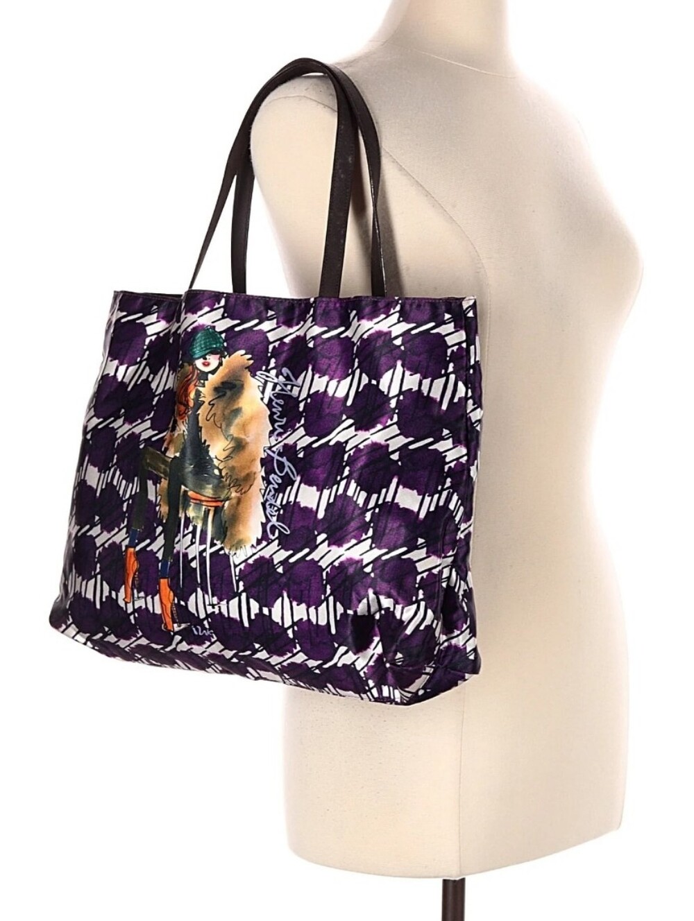 Henri Bendel NYC Fashion Illustration Purple Graphic Tote Shopper Bag - Picture 16 of 16